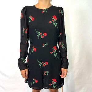 Reformation NWT Black long sleeves red roses Dress 8
